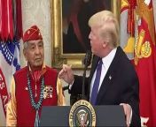 President Donald Trump used an event honoring Native American veterans Monday to take a shot at Democratic Sen. Elizabeth Warren, whom he has long derided as &#92;