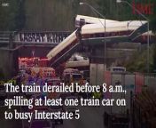 An Amtrak train making the first-ever run along a new route hurtled off an overpass Monday near Tacoma and spilled some of its cars onto the highway below, killing an undisclosed number of people, authorities said.