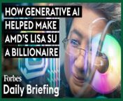 Taiwan-born Su immigrated to the U.S. as a child. Now she is one of just 26 U.S. self-made women and 26 hired executives to accumulate 10-figure fortunes.&#60;br/&#62;&#60;br/&#62;Just two years after joining chipmaker Advanced Micro Devices in 2012, IBM veteran Lisa Su was tapped to take the top job. It was a big promotion for the then 43-year-old, but also a gamble. At the time, the company was floundering. It had laid off around a quarter of its staff and its share price hovered around &#36;2. Patrick Moorhead, a former AMD exec, remembers it as “deader than dead.”&#60;br/&#62;&#60;br/&#62;On her second day as CEO, Su stepped up to the microphone during an all-hands call with a message for AMD’s demoralized employees: “I believe that we can build the best,” she told her staff. That message was also step one in her three-pronged plan to fix AMD: Create great products, deepen customer trust and simplify the company. “Three things, just to keep it simple,” she told Forbes in May as part of an in-depth interview. “Because if it’s five or ten, it’s hard.”&#60;br/&#62;&#60;br/&#62;Read the full story on Forbes: https://www.forbes.com/sites/samanthakroontje/2024/02/07/how-generative-ai-helped-make-amds-lisa-su-a-billionaire/?sh=42657b504dfe&#60;br/&#62;&#60;br/&#62;Forbes Daily Briefing shares the best of Forbes reporting on wealth, business, entrepreneurship, leadership and more. Tune in every day, seven days a week, to hear a new story. Subscribe here: https://art19.com/shows/forbes-daily-briefing&#60;br/&#62;&#60;br/&#62;Fuel your success with Forbes. Gain unlimited access to premium journalism, including breaking news, groundbreaking in-depth reported stories, daily digests and more. Plus, members get a front-row seat at members-only events with leading thinkers and doers, access to premium video that can help you get ahead, an ad-light experience, early access to select products including NFT drops and more:&#60;br/&#62;&#60;br/&#62;https://account.forbes.com/membership/?utm_source=youtube&amp;utm_medium=display&amp;utm_campaign=growth_non-sub_paid_subscribe_ytdescript&#60;br/&#62;&#60;br/&#62;Stay Connected&#60;br/&#62;Forbes newsletters: https://newsletters.editorial.forbes.com&#60;br/&#62;Forbes on Facebook: http://fb.com/forbes&#60;br/&#62;Forbes Video on Twitter: http://www.twitter.com/forbes&#60;br/&#62;Forbes Video on Instagram: http://instagram.com/forbes&#60;br/&#62;More From Forbes:http://forbes.com&#60;br/&#62;&#60;br/&#62;Forbes covers the intersection of entrepreneurship, wealth, technology, business and lifestyle with a focus on people and success.
