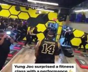 Yung Joc performed a medley of his hits during a fitness class. For his efforts, he was paid &#36;50,000.