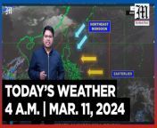 Today&#39;s Weather, 4 A.M. &#124; Mar. 11, 2024&#60;br/&#62;&#60;br/&#62;Video Courtesy of DOST-PAGASA&#60;br/&#62;&#60;br/&#62;Subscribe to The Manila Times Channel - https://tmt.ph/YTSubscribe &#60;br/&#62;&#60;br/&#62;Visit our website at https://www.manilatimes.net &#60;br/&#62;&#60;br/&#62;Follow us: &#60;br/&#62;Facebook - https://tmt.ph/facebook &#60;br/&#62;Instagram - https://tmt.ph/instagram &#60;br/&#62;Twitter - https://tmt.ph/twitter &#60;br/&#62;DailyMotion - https://tmt.ph/dailymotion &#60;br/&#62;&#60;br/&#62;Subscribe to our Digital Edition - https://tmt.ph/digital &#60;br/&#62;&#60;br/&#62;Check out our Podcasts: &#60;br/&#62;Spotify - https://tmt.ph/spotify &#60;br/&#62;Apple Podcasts - https://tmt.ph/applepodcasts &#60;br/&#62;Amazon Music - https://tmt.ph/amazonmusic &#60;br/&#62;Deezer: https://tmt.ph/deezer &#60;br/&#62;Tune In: https://tmt.ph/tunein&#60;br/&#62;&#60;br/&#62;#themanilatimes&#60;br/&#62;#WeatherUpdateToday &#60;br/&#62;#WeatherForecast