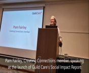 Pam Fairley, Creating Connections member, speaking at the launch of Guild Care&#39;s Social Impact Report