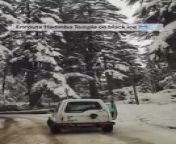 This vehicle was driving on an icy mountainous road in Manali, when it slipped on the ice and lost control, sliding backwards.The driver and passenger jumped out of the car as it slid downward, colliding with the car behind.&#60;br/&#62;&#60;br/&#62;*The underlying music rights are not available for license. For use of the video with the track(s) contained therein, please contact the music publisher(s) or relevant rightsholder(s).”