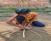 Hardworking Girl Making Bamboo Basket in Village from village dehati 3gp