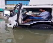 Flooded road in Sharjah from dubai flood