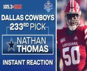 With the 233rd pick in the 2024 NFL Draft, the Dallas Cowboys selected Nathan Thomas, offensive tackle from Louisiana. Check out the Draft show react and analyze the pick in the video above!