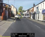 Police dashcam footage shows the dramatic moment a suspected bike thief was tackled to the ground by an officer after he attempted to flee from the back of an ambulance.