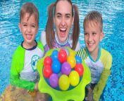 Today is a water day! Children play with water toys and have fun at the aquapark.