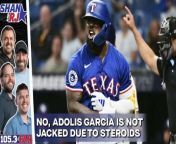 The Rangers having the WS spotlight on them comes with crazy conspiracies. After Rangers/Rays game two, a picture of Adolis Garcia sparked speculation around his jacked &#39;new look&#39; accusing him of juicing. Shan, RJ, &amp; Bobby explain why this is just ridiculous.
