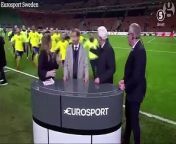 Sweden players interrupt a live television broadcast as they celebrate qualifying for the 2018 World Cup.