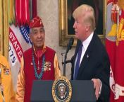 President Donald Trump resurfaced the racial slur at a White House event honoring three Navajo Code Talkers for their World War II service.