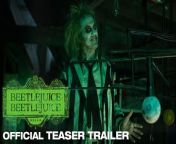 BEETLEJUICE BEETLEJUICE &#124; Official Teaser Trailer&#60;br/&#62;&#60;br/&#62;Beetlejuice is back!Oscar-nominated, singular creative visionary Tim Burton and Oscar nominee and star Michael Keaton reunite for Beetlejuice Beetlejuice, the long-awaited sequel to Burton’s award-winning Beetlejuice.&#60;br/&#62;&#60;br/&#62;Keaton returns to his iconic role alongside Oscar nominee Winona Ryder (Stranger Things, Little Women) as Lydia Deetz and two-time Emmy winner Catherine O’Hara (Schitt&#36; Creek, The Nightmare Before Christmas) as Delia Deetz, with new cast members Justin Theroux (Star Wars: Episode VIII – The Last Jedi, The Leftovers), Monica Bellucci (Spectre, The Matrix films), Arthur Conti (House of the Dragon) in his feature film debut, with Emmy nominee Jenna Ortega (Wednesday, Scream VI) as Lydia’s daughter, Astrid, and Oscar nominee Willem Dafoe (Poor Things, At Eternity’s Gate).&#60;br/&#62;&#60;br/&#62;Beetlejuice is back!After an unexpected family tragedy, three generations of the Deetz family return home to Winter River.Still haunted by Beetlejuice, Lydia&#39;s life is turned upside down when her rebellious teenage daughter, Astrid, discovers the mysterious model of the town in the attic and the portal to the Afterlife is accidentally opened.With trouble brewing in both realms, it&#39;s only a matter of time until someone says Beetlejuice&#39;s name three times and the mischievous demon returns to unleash his very own brand of mayhem.&#60;br/&#62;&#60;br/&#62;Burton, a genre unto himself, directs from a screenplay by Alfred Gough &amp; Miles Millar (Wednesday), story by Gough &amp; Millar and Seth Grahame-Smith (The LEGO® Batman Movie), based on characters created by Michael McDowell &amp; Larry Wilson.The film’s producers are Marc Toberoff, Dede Gardner, Jeremy Kleiner, Tommy Harper and Burton, with Sara Desmond, Katterli Frauenfelder, Gough, Millar, Brad Pitt, Larry Wilson, Laurence Senelick, Pete Chiappetta, Andrew Lary, Anthony Tittanegro, Grahame-Smith and David Katzenberg executive producing.&#60;br/&#62;&#60;br/&#62;Burton’s creatives behind the scenes includes director of photography Haris Zambarloukos (Meg 2: The Trench, Murder on the Orient Express); such previous and frequent collaborators as production designer Mark Scruton (Wednesday), editor Jay Prychidny (Wednesday), Oscar-winning costume designer Colleen Atwood (Alice in Wonderland, Sweeney Todd: The Demon Barber of Fleet Street, Sleepy Hollow), Oscar-winning creature effects and special makeup FX creative supervisor Neal Scanlan (Sweeney Todd: The Demon Barber of Fleet Street, Charlie and the Chocolate Factory) and Oscar-nominated composer Danny Elfman (Big Fish, The Nightmare Before Christmas, Batman); and Oscar-winning hair and makeup designer Christine Blundell (Topsy-Turvy).&#60;br/&#62;&#60;br/&#62;A Warner Bros. Pictures presentation, Beetlejuice Beetlejuice will be released only in theaters and IMAX on September 6, 2024 nationwide, and internationally beginning 4 September 2024.It will be distributed worldwide by Warner Bros. Pictures.