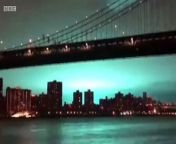 A strange blue light over the New York borough of Queens has got residents wondering whether they were witnessing an alien invasion or a religious apparition.