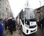 Residents of a Moscow-controlled area near the city of Donetsk in eastern Ukraine vote at a mobile polling station which is located on a bus. Once inside, the voters cast their ballots to the tune of patriotic songs on the last day of Russia&#39;s presidential elections, set to hand veteran leader Vladimir Putin another six years in the Kremlin.