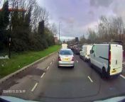 Shocking dash-cam footage shows the moment a double decker ploughed into a car after an impatient driver pulled out into a bus lane while queuing in busy traffic. Three people had a lucky escape after the bus smashed into the dark-coloured BMW, which then careered into three other cars in Small Heath, Birmingham.Via SWNS.