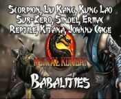 ack and Geoff continue their run of Mortal Kombat -ality videos. This time they show you how to pick up the Babalities for Scorpion, Liu Kang, Kung Lao, Sub-Zero, Sindel, Ermac, Reptile, Kitana, and Johnny Cage. So cute!