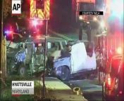 Four people including a child have died and 12 others have been injured after a van caught fire in a crash with a pickup truck in a Maryland suburb of the nation&#39;s capital on Sunday afternoon, authorities said.