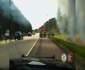 Authorities say three Good Samaritans helped save a woman&#39;s life when they pulled her from a car just before it burst into flames on the side of a Minnesota highway.