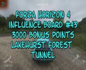 This video from FORZA HORIZON 4 and is for those of us that like to find and collect things. In this video, we will find my 43rd INFLUENCE BOARD to destroy and this one was good for 3000 BONUS POINTS and it was located in the LAKEHURST FOREST area, in a TUNNEL. FYI, I am moving many of my videos from my YouTube channel to my Dailymotion channel, please check it out.