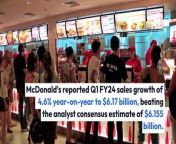 McDonald&#39;s Q1 Adjusted EPS of &#36;2.70 missed the consensus estimate of &#36;2.72.&#60;br/&#62;&#60;br/&#62;Operating income for the quarter rose 8% to &#36;2.7 billion, with an operating margin of 44.3%.