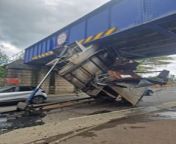 Lorry strikes the Millburn Road railway bridge in Coleraine