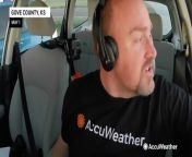 AccuWeather&#39;s Tony Laubach was startled after lightning struck right behind his car as he chased storms in Gove County, Kansas, on May 1.